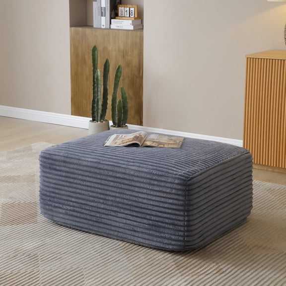 Vanress 37.4" Plush Corduroy Ottoman, Upholstered Cloud Ottoman for Boneless Couch in a Box, Modular Sectional Couches for Living Room, Compressed Memory Foam, No Assembly Require, Grey
