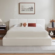 Vanress Queen Size Bed Frame with Headboard, Cloud Upholstered Platform Bed Frame, 4.1 Inch Foam Cushioned, No Box Spring, Easy Assembly, Cream White