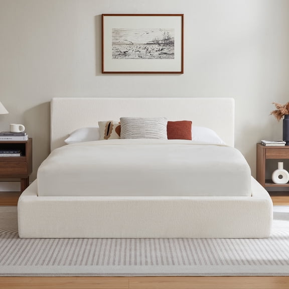Vanress AirFrame Queen Size Bed Frame with Headboard, Cloud Upholstered Platform Bed Frame, 4.7 Inch Foam Cushioned, No Box Spring, Easy Assembly, Cream White