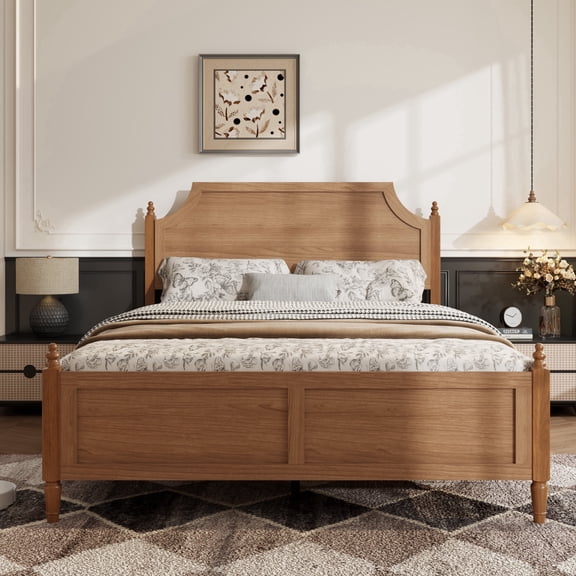 Vanress Full Size Wood Bed Frame with Headboard and Footboard, Modern Farmhouse Platform Style, Heavy Duty Slat Support, Under Bed Storage, Noise-Free, No Box Spring Needed, Brown