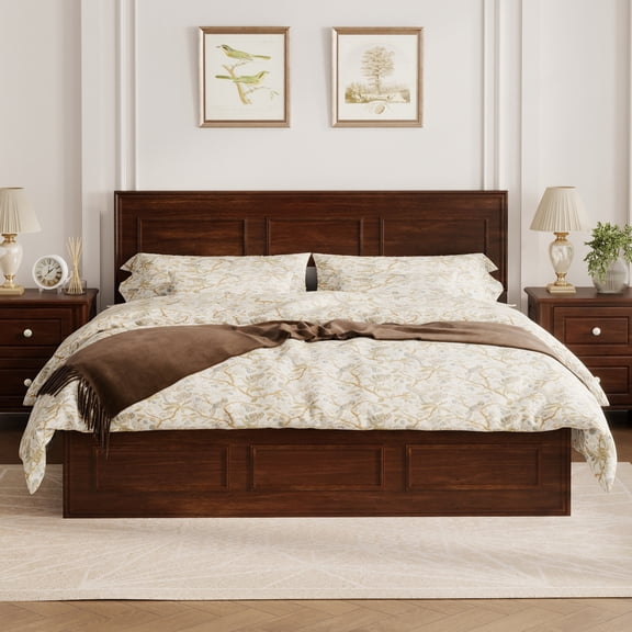 Vanress Queen Bed Frame with Adjustable Height Headboard, Wood Platform Bed Frame, Large Under-Bed Storage, No Box Spring Needed, Easy Assembly, Walnut