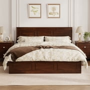 Vanress Queen Bed Frame with Adjustable Height Headboard, Wood Platform Bed Frame, Large Under-Bed Storage, No Box Spring Needed, Easy Assembly, Walnut
