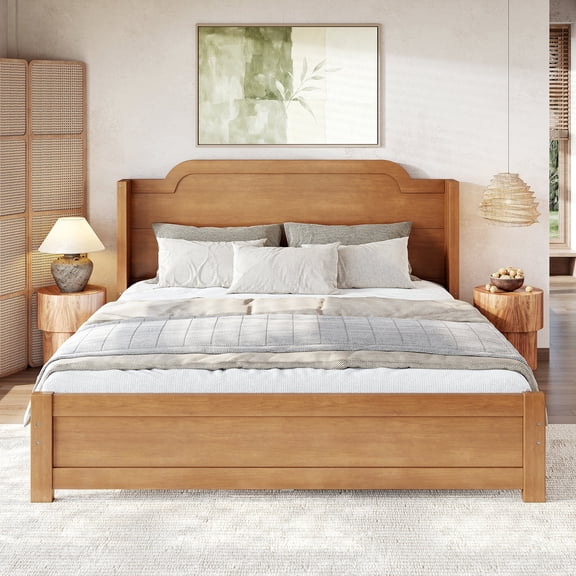 Vanress Queen Size Bed Frame with Headboard, Wood Platform Bed Frame, Large Under-Bed Storage, Heavy Duty Support, No Box Spring Needed, Easy Assembly, Natural