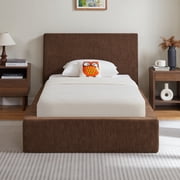 Vanress Twin Size Bed Frame with Headboard, Cloud Upholstered Platform Bed Frame, 4 Inch Foam Cushioned, No Box Spring, Easy Assembly, Brown