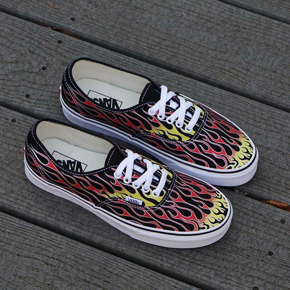 Hot Flame Shoes - Custom Vans Black Slip On Shoes