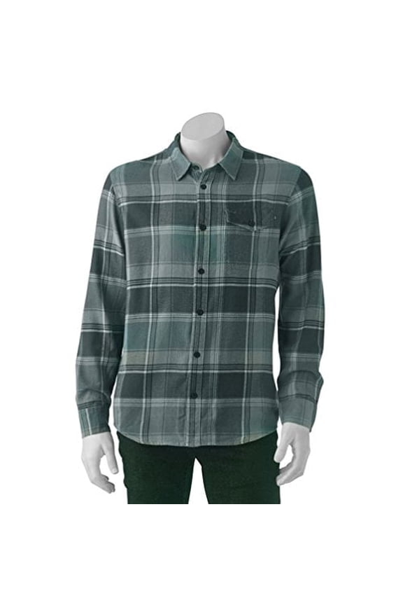 BOWX Plaid Flannel Long-Sleeve Woven Shirt (Small, Space Blue)