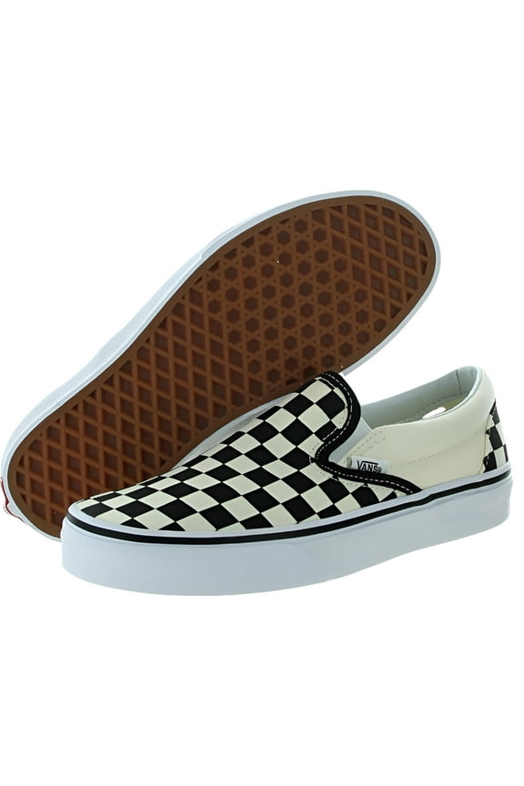 Classic Slip On Unisex Shoes Size 7, Color: Black/White/Checkerboard/White