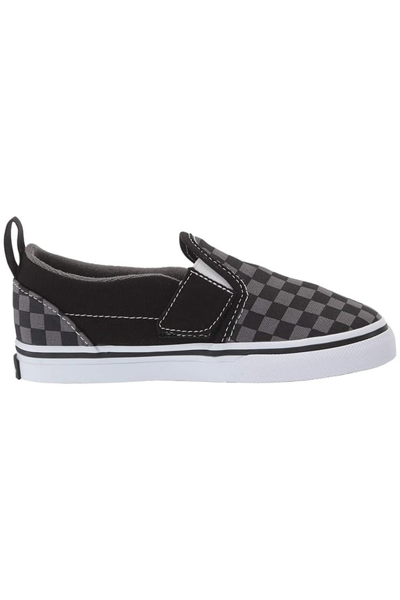 Kids Slip-On V (Infant/Toddler) (Checkerboard) Black/Pewter