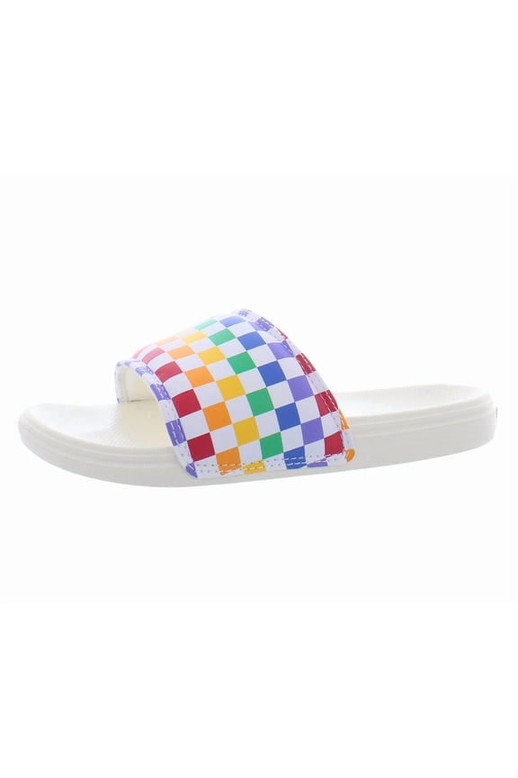 La Costa Slide Boys Shoes Size 4, Color: White/Rainbow Checkered