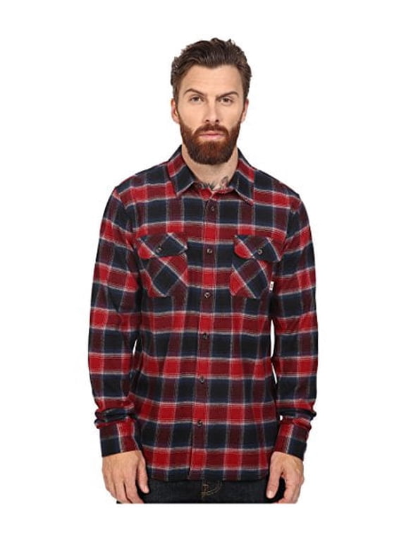 Men's Banfield Plaid Flannel Long Sleeve Shirt (Medium, Black/Red Dahlia)