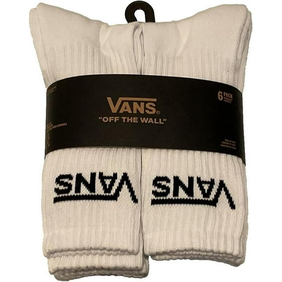 Vans, Men's Crew Socks, 6-Pair Pack (6.5-9, White)