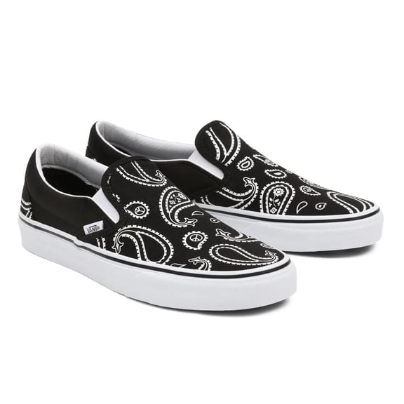 Vans Mens Classic Slip-On Shoes Sneaker Casual Peace Paisley - Black/True White