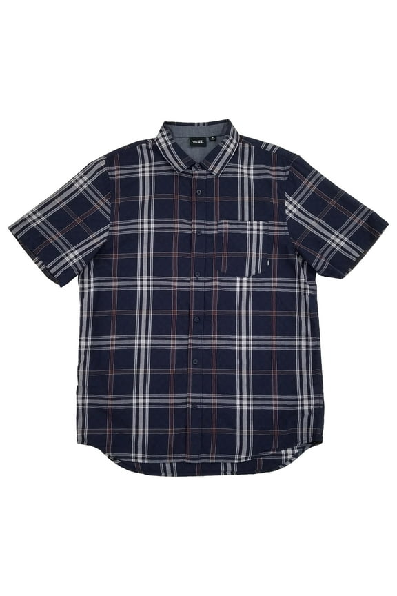 Mens Parisian Night Blue Plaid Short Sleeve Button-Down Shirt Medium