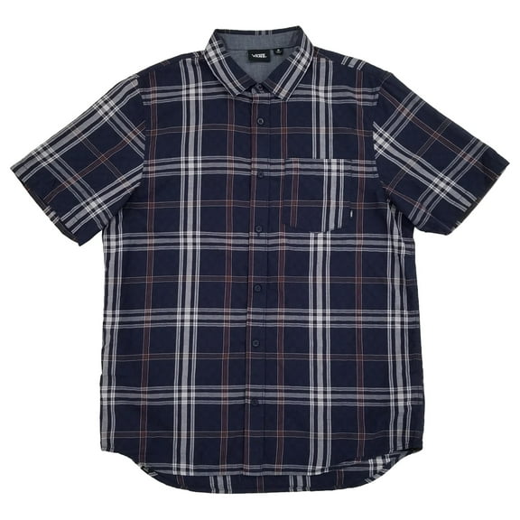 Vans Mens Parisian Night Blue Plaid Short Sleeve Button-Down Shirt Medium