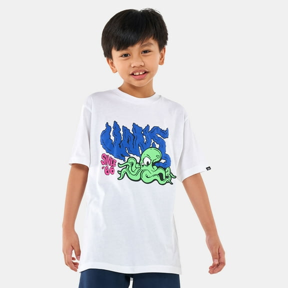 Vans Off The Wall Kids' Boys' Youth T-Shirt Octovans Puff Print Short Sleeve Tee (Medium, White)