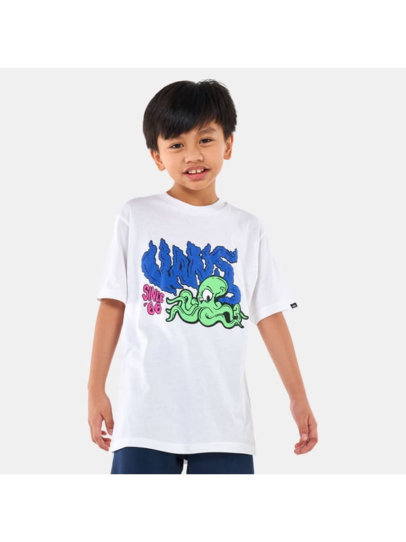 Off The Wall Kids' Boys' Youth T-Shirt Octovans Puff Print Short Sleeve Tee (Medium, White)