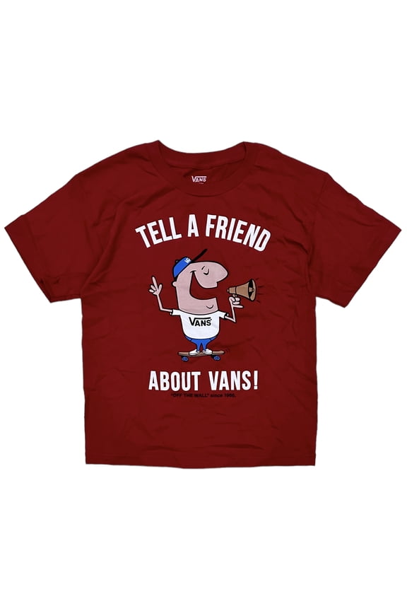 Off The Wall Kids' Boys' Youth Tell A Friend About Vans Graphic Tee T-Shirt (Large, Red)
