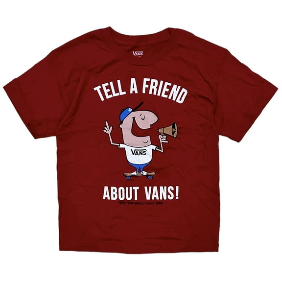 Vans Off The Wall Kids' Boys' Youth Tell A Friend About Vans Graphic Tee T-Shirt (Medium, Red)