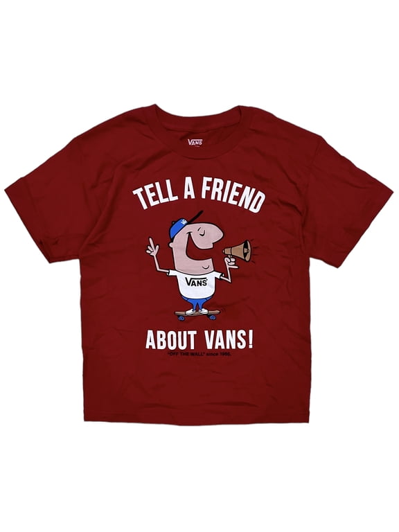 Off The Wall Kids' Boys' Youth Tell A Friend About Vans Graphic Tee T-Shirt (Medium, Red)