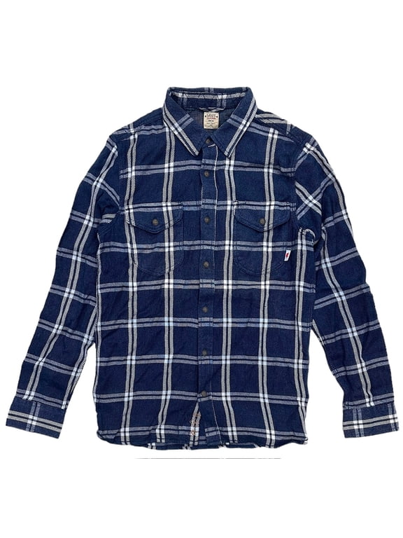 Off The Wall Men's California Camden Long Sleeve Plaid Flannel Shirt (Small, Blue/Off White)