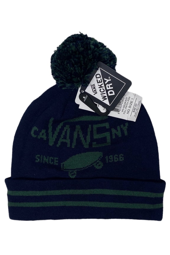 Off The Wall Men's Full Patch Wicked Dry Dark Blue Pom Cuff Beanie