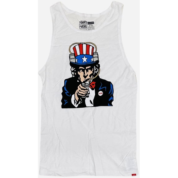 Vans Off The Wall Men's Uncle Sam Beer Tank Top Tee T-Shirt (Large, White)