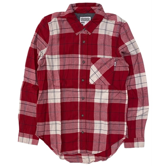 Vans Off The Wall Women's Daisy Long Sleeve Plaid Flannel Shirt (Small, Red)