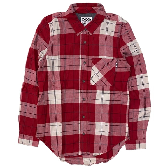 Vans Off The Wall Women's Daisy Long Sleeve Plaid Flannel Shirt (X-Small, Red)