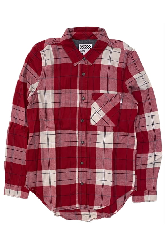 Off The Wall Women's Daisy Long Sleeve Plaid Flannel Shirt (X-Small, Red)