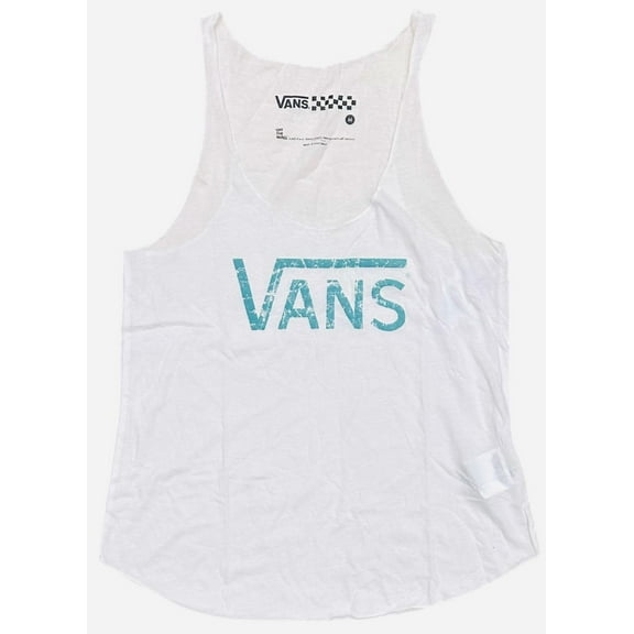 Vans Off The Wall Women's Tank Top Muscle Racer Back Sleeveless Tee T-Shirt (Medium, White)