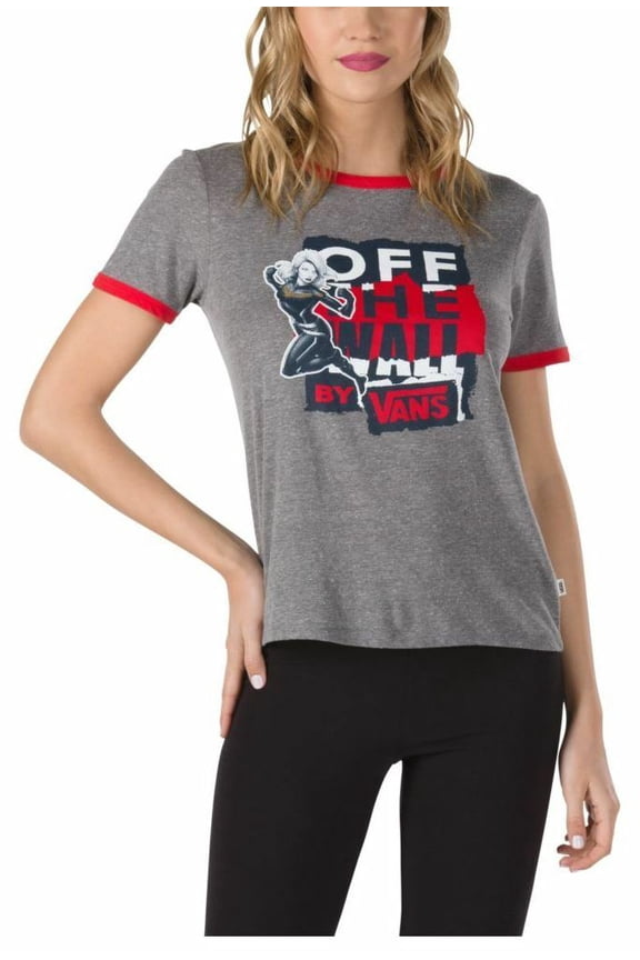 Off The Wall Women's X Captain Marvel Ringer Tee T-Shirt in Grey Racing Red (X-Small)