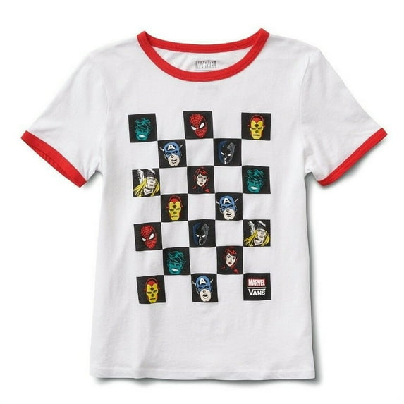 Vans Off The Wall Women's X Marvel Head Ringer Tee T-Shirt - White/Red (Medium)