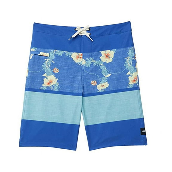 Vans Print Stripe Boardshort Boys Active Shorts Size 26, Color: Blue/Floral