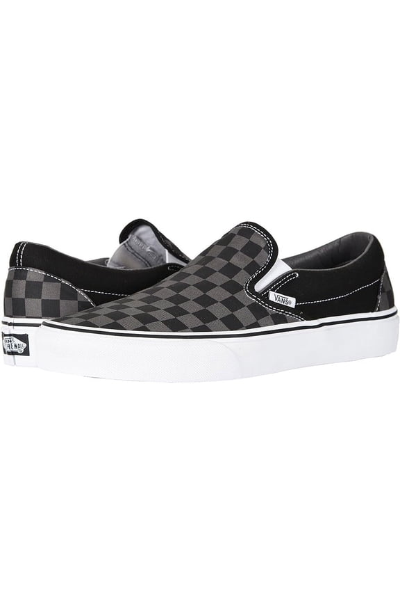 Unisex Classic Slip on Canvas Shoes - Black/Pewter Checkerboard - 5 Women/3.5 Men