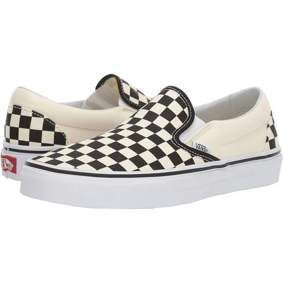 Vans Unisex Classic Slip on Canvas Shoes - Black and White Checkerboard/White - 8.5 Women/7 Men