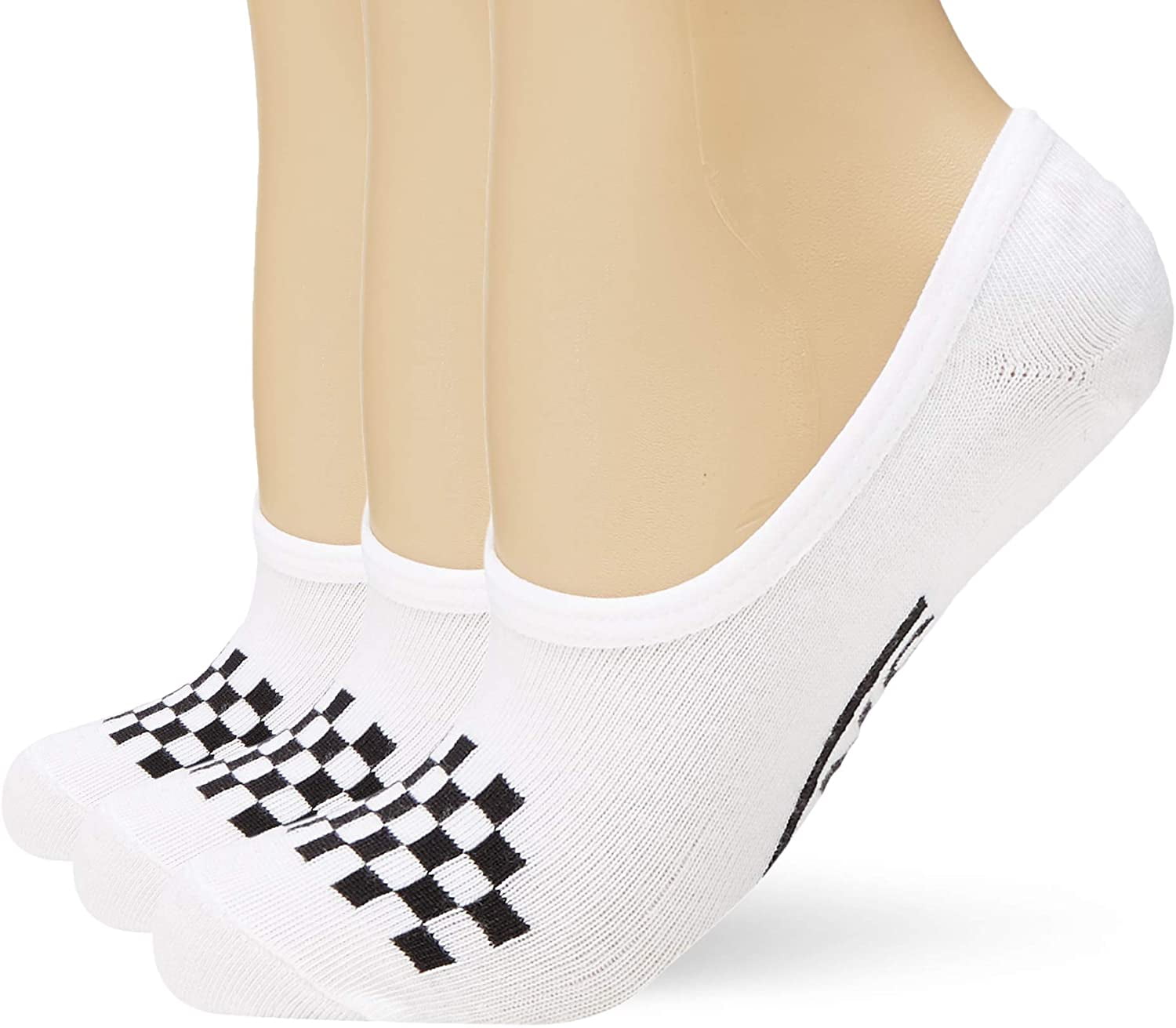 Vans Womens Girls Basic Canoodle No Show Socks Shoe Size 7-10, White/Black Check