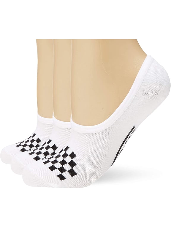 Womens Girls Basic Canoodle No Show Socks Shoe Size 7-10, White/Black Check