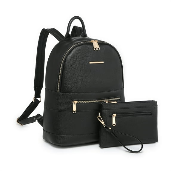 Vansarto Women Fashion Zipper Medium Backpack Purse Faux Leather Backpack with Matching wristlet Ladies Travel Shoulder Bag Set 2Pcs