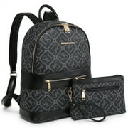 Women Fashion Zipper Medium Backpack Purse Faux Leather Backpack with Matching wristlet Ladies Travel Shoulder Bag Set 2Pcs