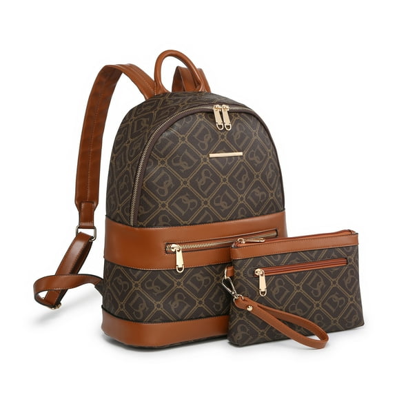 Vansarto Women Fashion Zipper Medium Backpack Purse Faux Leather Backpack with Matching wristlet Ladies Travel Shoulder Bag Set 2Pcs