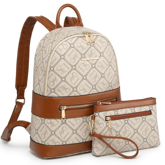 Vansarto Women Fashion Zipper Medium Backpack Purse Faux Leather Backpack with Matching wristlet Ladies Travel Shoulder Bag Set 2Pcs