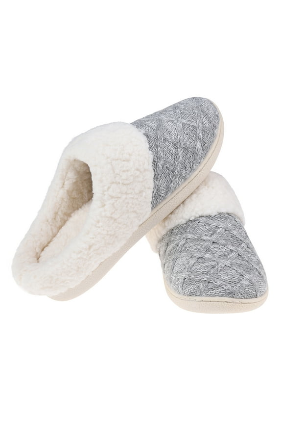 Womens Fuzzy Slippers Memory Foam Slip on Slippers with Plush Fleece Lining Ladies Soft Warm House Shoes for Indoor & Outdoor