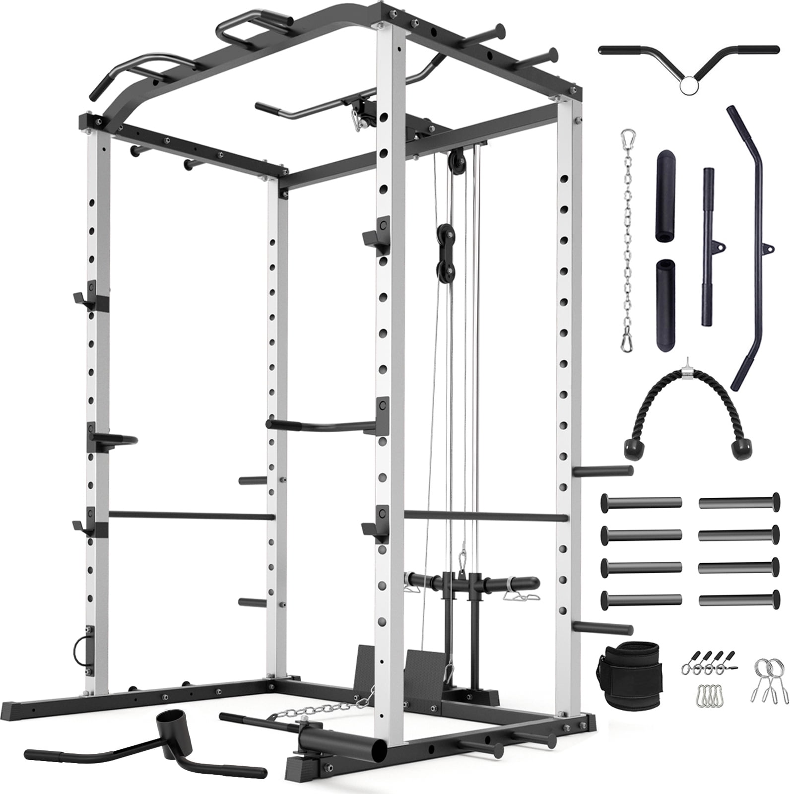Vanswe Power Cage with LAT Pulldown Attachment 1200 Pound Power Rack Home Gym