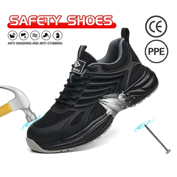 Vantalariav Breathable Safety Shoes Mens Steel Toe Cap Work Boots Impact-Resistant and Puncture-Resistant Summer Lightweight Durable Protective Work Shoes