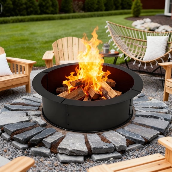 Vantana 33.5" Heavy Duty Fire Pit Ring, Outdoor Wood Burning Fire Pit for Backyard Bonfire Camping