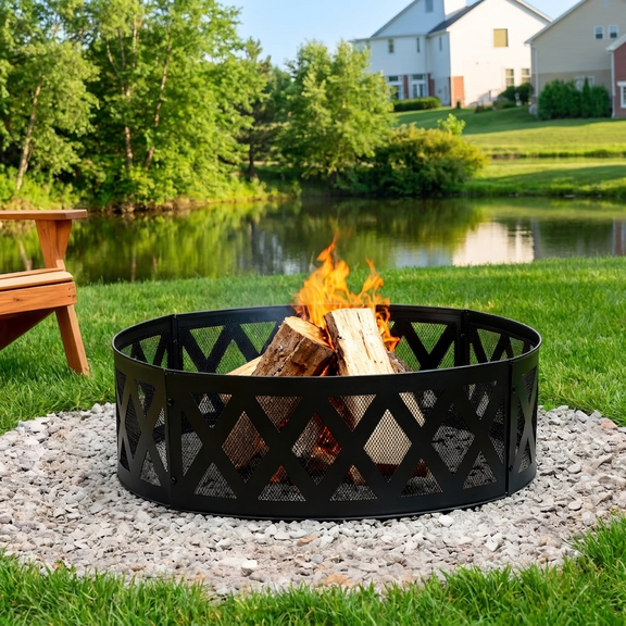 Vantana 36" Wood Burning Fire Pit Ring for Outdoor Bonfire Party Camping Backyards (Cross Weave)