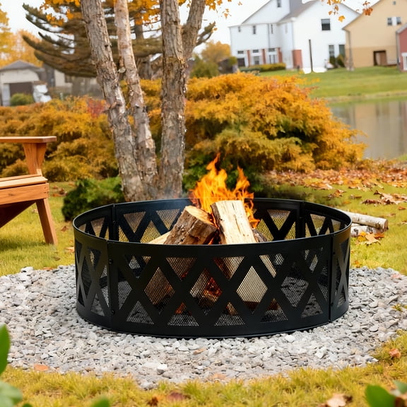 Vantana 36" Wood Burning Fire Pit Ring for Outdoor Bonfire Party Camping Backyards (Cross Weave)