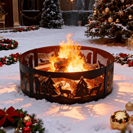 Vantana 36" Wood Burning Fire Pit Ring for Outdoor Bonfire Party Camping Backyards (Wildlife Version)