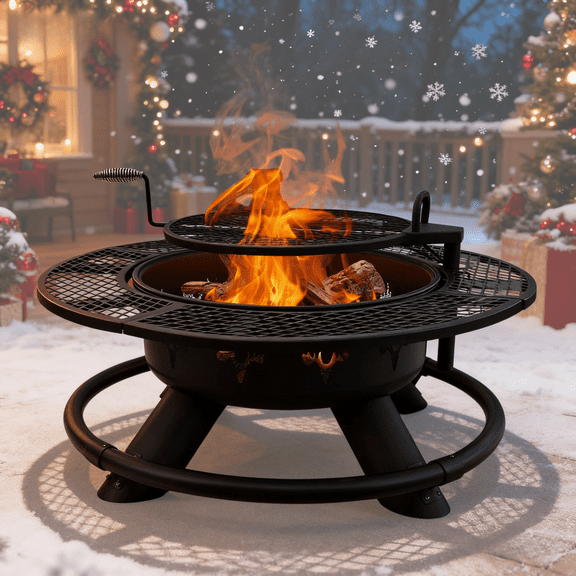 Vantana 47" Outdoor Wood Burning Fire Pit with 360 Swivel Adjustable Grill, Heavy-Duty Steel Bonfire Pit for Patio, Camping, Backyard BBQ & 2-in-1 Heating