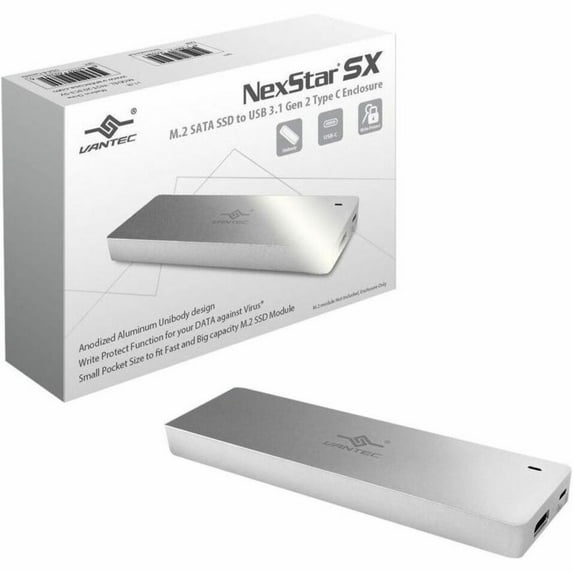 Vantec Nexstar SX NST-203C3-SV Drive Enclosure M.2, Serial ATA, USB 3.1 (Gen 2) Type C Host Interface, UASP Support